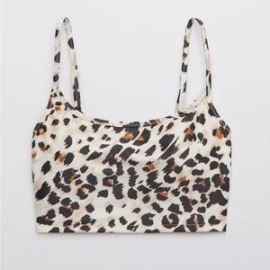 Aerie Long Line Scoop Leopard Bikini Top